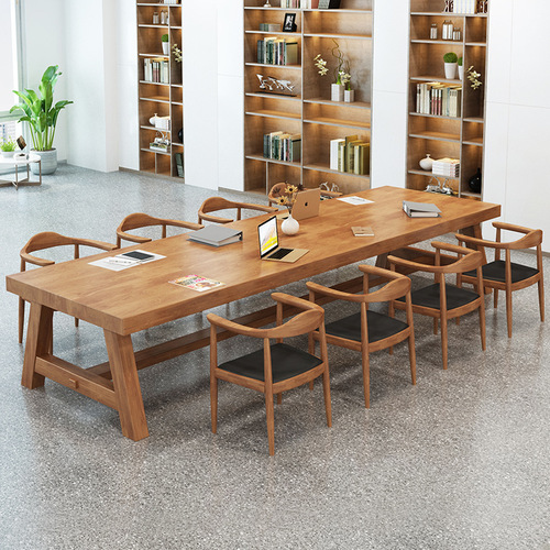 Modern minimalist solid wood conference table, office desk chair set, long reception guest table negotiation table