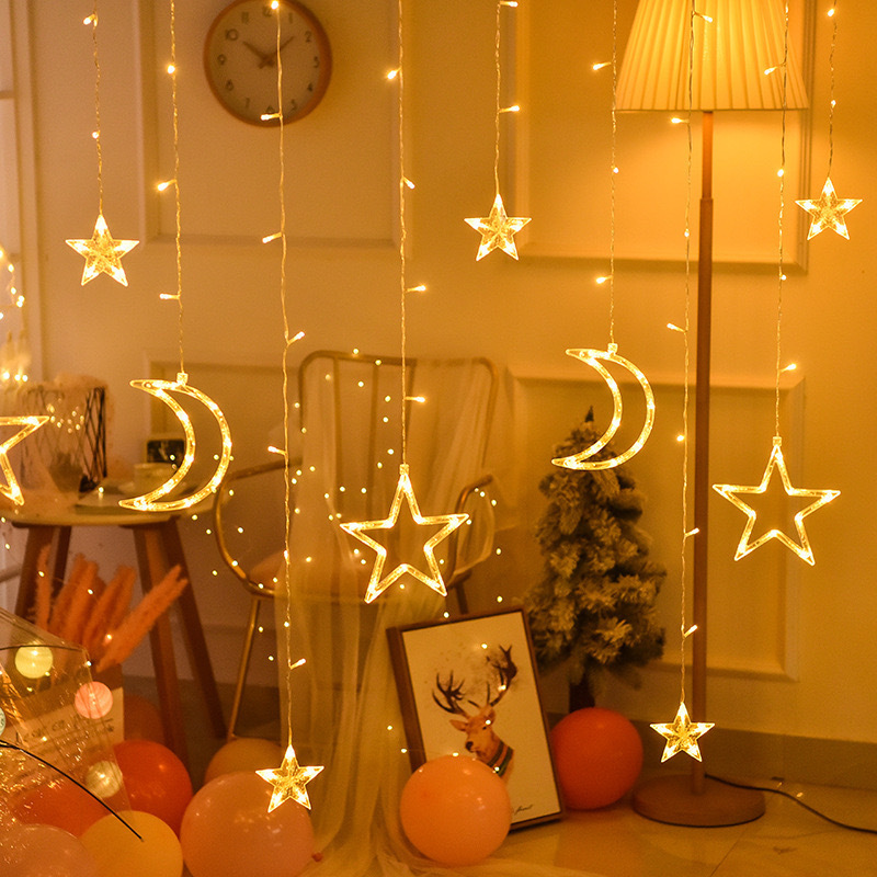 Five-pointed star curtain light string star curtain light Christmas room decoration snowflake lights outdoor camping atmosphere flashing lights