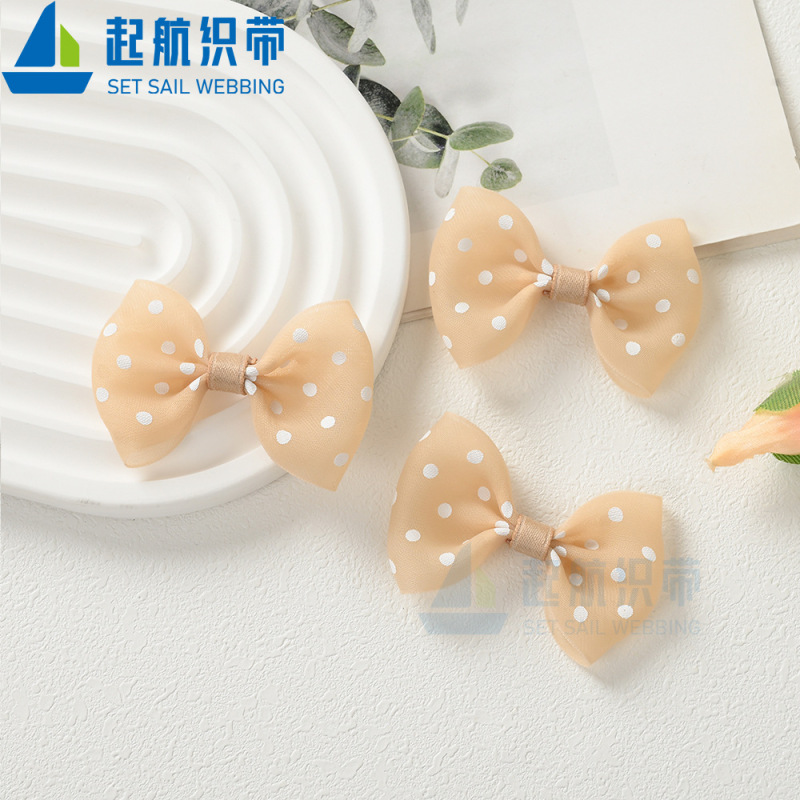 黒と白の水玉模様のシフォンリボン DIY ファブリックアクセサリーバッグ靴と衣類アクセサリーヘアアクセサリー携帯電話ケース材料バッチ|undefined