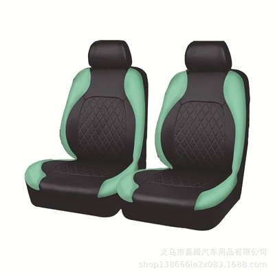Single-Line Diamond Quilted Embroidery Leatherette | Universal seat cover - green-4-piece-set-with-two-seats-general