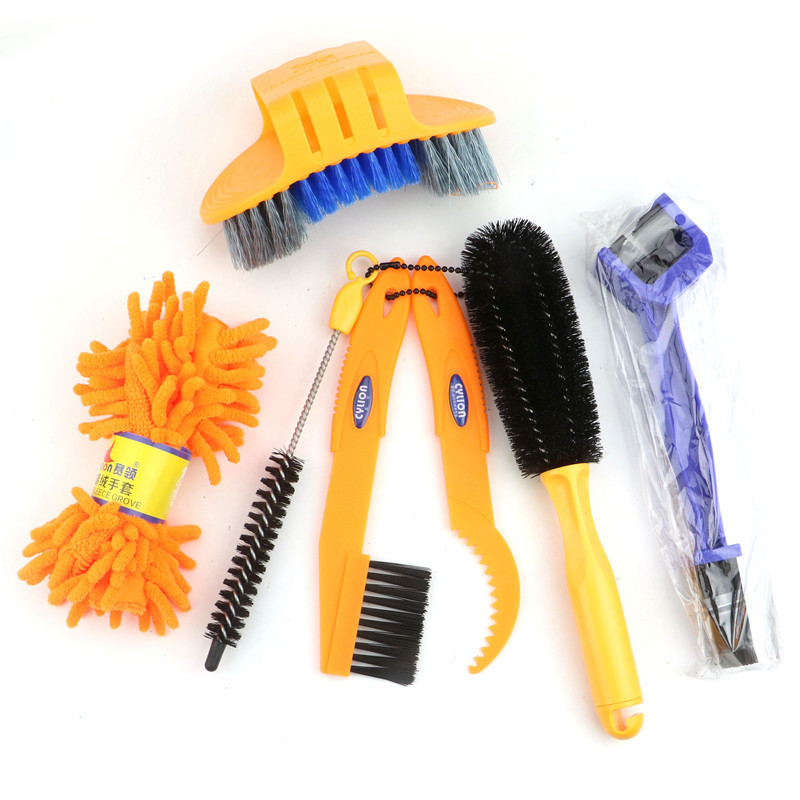 Bicicleta de montaña herramientas de lavado de coches traje/cuello de carrera Herramientas de limpieza 6 piezas cepillo montar equipo Accesorios Al Por Mayor