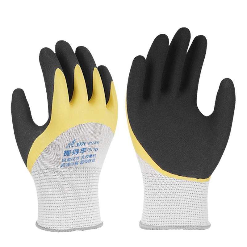 Guantes de protección laboral Dengsheng guantes de goma #949 de doble capa de látex esmerilado espuma de poliéster Pegamento laboral trabajo resistente al desgaste