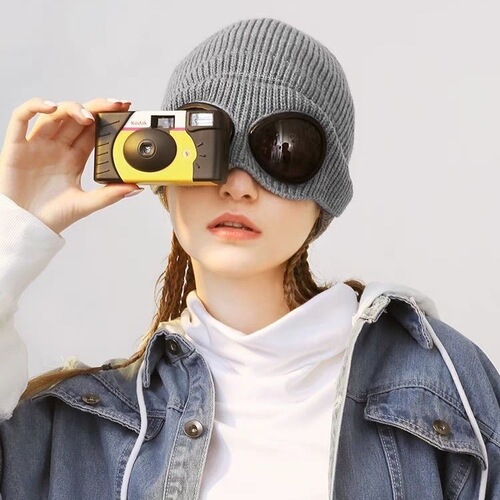 Winter and Autumn Children's Glasses Decorative Knitted Hat Pilot Frog Glasses Warm Skiing Fleece Lined Thick Hat for Men
