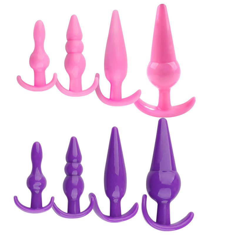 Silicone Anal Plug and Beads Four-Piece Set, Mini Tapered Beads, Purple D-Style — detail image 9