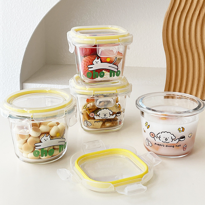 High borosilicate glass food supplement box can be cooked microwave oven heating children's lunch box high color value mini sealed fresh-keeping box