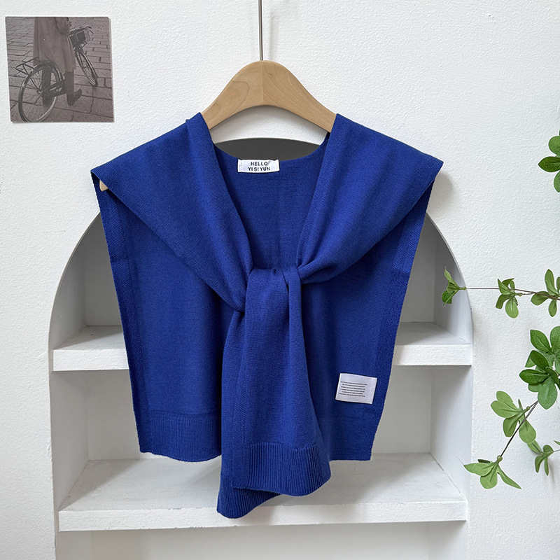 Chal de punto para mujer, versión coreana de primavera y verano, nuevo chal de lana de color sólido de alta gama con cuello falso para habitaciones con aire acondicionado.