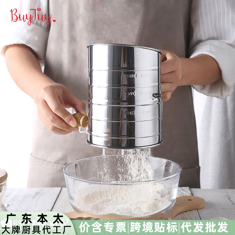 Tamizador de Harina de Acero Inoxidable Amazon, con Forma de Taza, Manivela Manual, Boca Inclinada con Escala, Herramienta para Hornear Pan y Pasteles, para Granos image 3