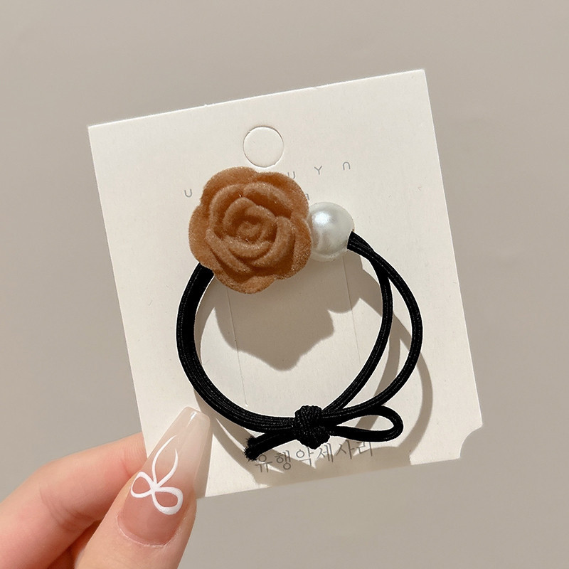 Perlas de terciopelo de alta sensación, anillo de cabello de intestino grande, temperamento femenino elegante, cuerda de cabello de cola de caballo baja, cuerda de cabello de alta elasticidad no dañada