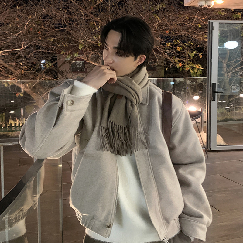 ASCLO重磅短款毛呢夹克韩版加厚翻领小众设计外套成熟稳重男上装