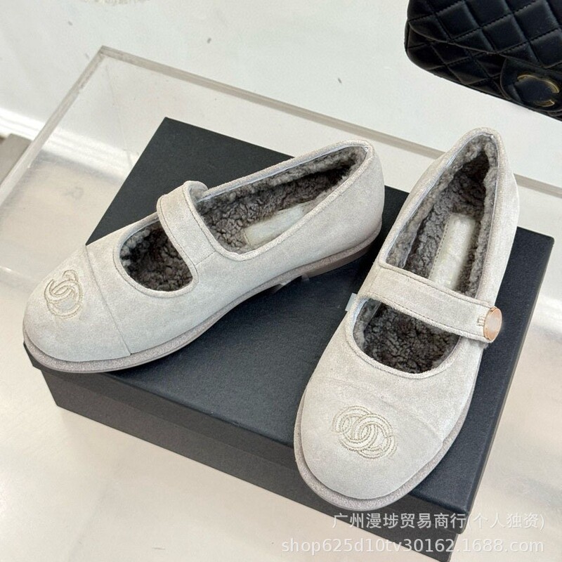 2025新款小香风羊毛里玛丽珍平底鞋女真皮圆头浅口雪地保暖加绒|undefined