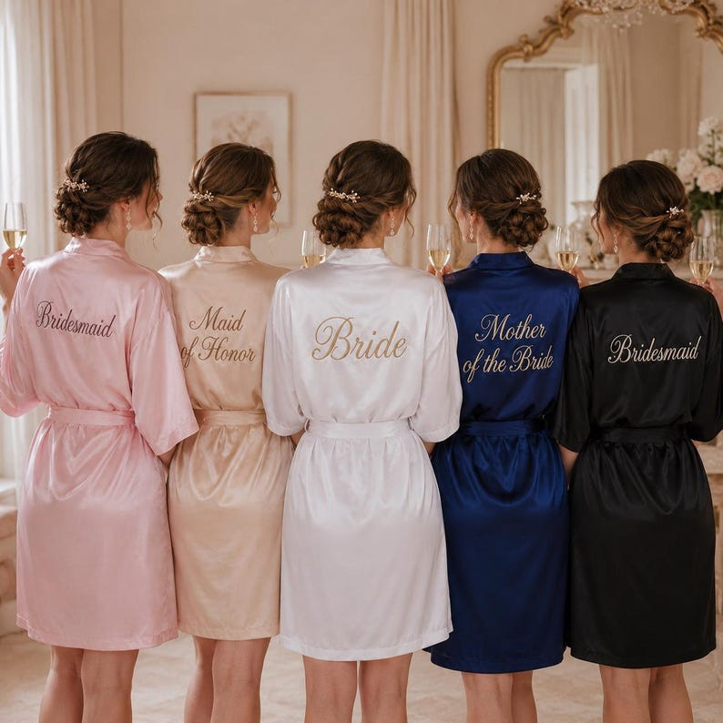 Etsy robe for wedding, birthday party, bridal party, bridesmaid group, custom embroidered ice silk pajamas