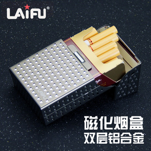 Double-Layer Aluminum Alloy 20-Pack Men's Cigarette Box with Creative Cut Out Design Magnet Suction Flip-Top Metal Cigarette Box