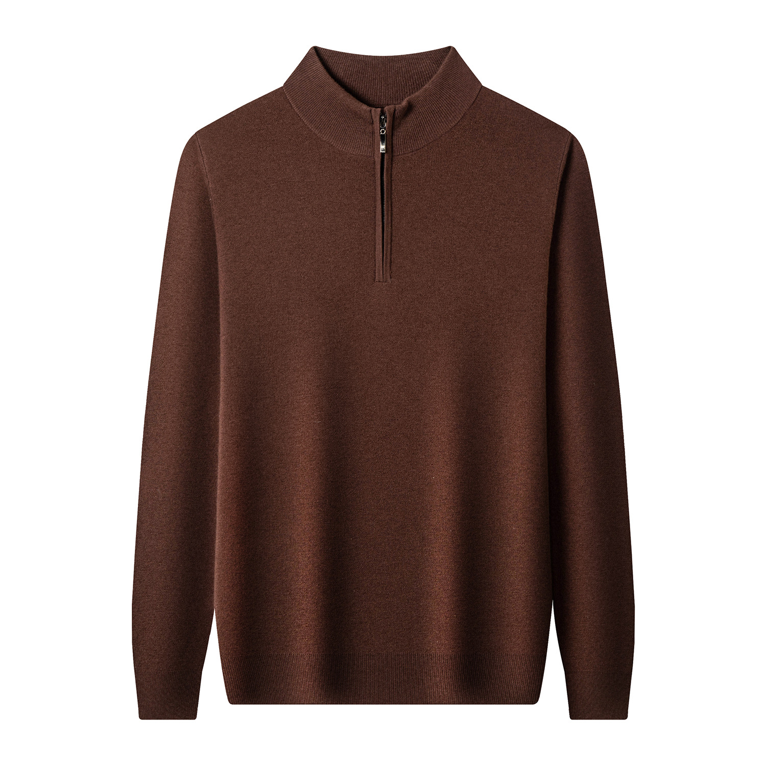 Woolen solid color keep warm sweater with zipper