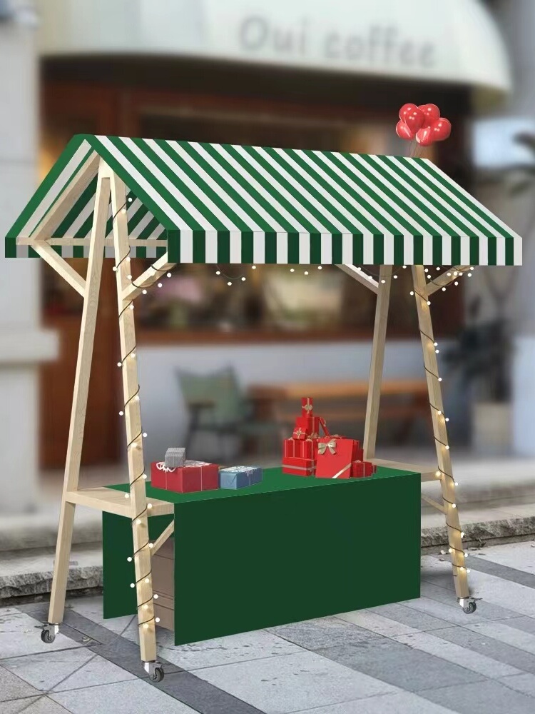 LL 야외 모바일 접이식 스톨 디스플레이 스탠드 견고한 목재 프로모션 플로트 네트 유명인 야시장 시장 선반