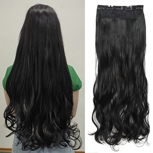 Layened 80cm wig hair patch five card one piece curly hair chemical fiber hair patch high temperature silk long curly hair