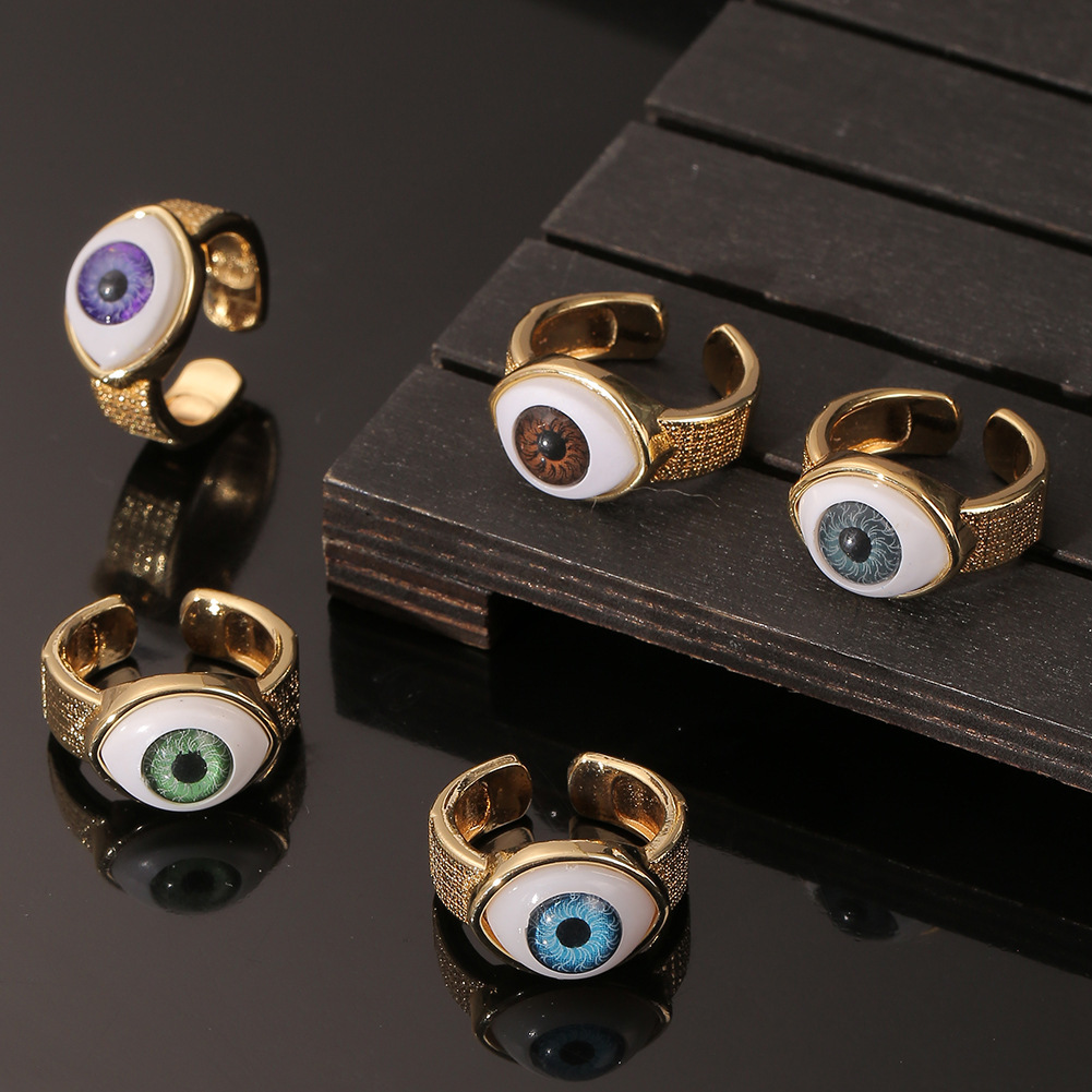 fashion copper plated real gold evil eye womenu0027s simple tail ring
