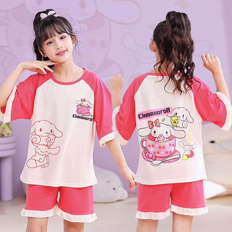 Verano niñas pijamas algodón peinado fino traje de manga corta niños niñas estilo occidental grande lindo homewear