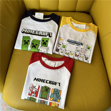 日单外贸卡通我的世界游戏主题系列童装夏季拼色短袖T恤衫