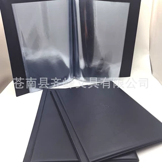 压印logo深蓝色pvc革硬面酒店餐馆A4菜单夹10张PVC内页菜单本