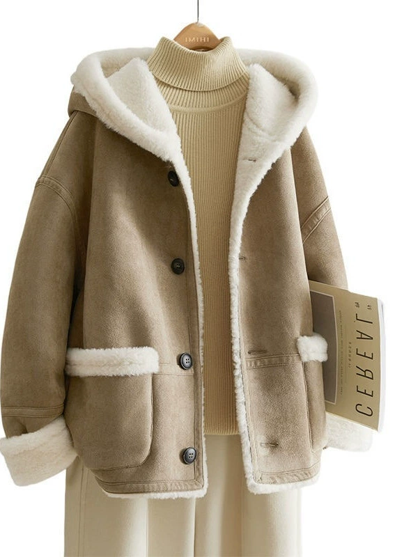 Khaki winter warm hoody for mother, down jacket, high-end