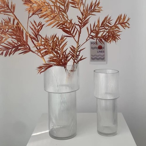 Simple vertical pattern torch glass vase large diameter hydroponics transparent decoration living room ornaments vase manufacturer wholesale