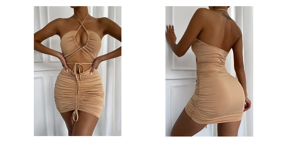 263g Weight Short Mini Dress Dress Length Type Sleeveless Sleeve Length Sheath Dress Dresses Type Spandex, Polyester Fabric Type Mid Waist Waist Line Holiday, Nightclub Occasion Halter Neck Neckline Skinny Fit Type Solid Color Pattern Summer, Spring Season Women's Gender Sexy Style Wholesale Women's Sexy Solid Color Holiday Nightclub Halter Neck Sleeveless Sheath Dress 无