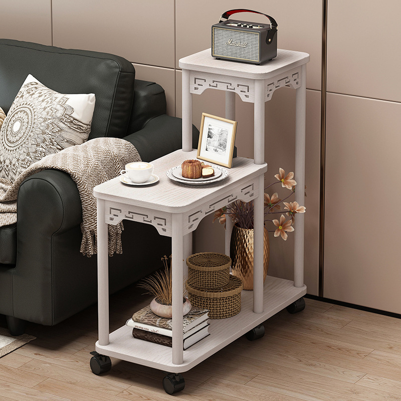 Solid wood sofa side table movable wheeled trolley side cabinet living room household coffee table small apartment tea rack
