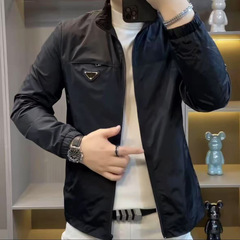 春秋季男士时尚商务休闲立领夹克外套百搭舒适潮流新款黑色上衣帅