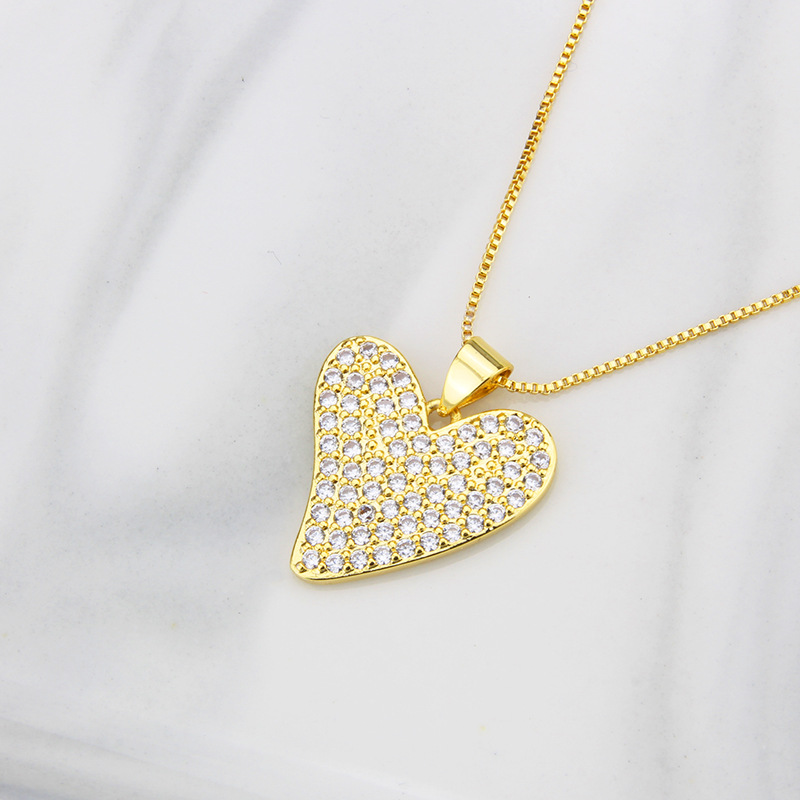 Unisex Gender Fashion Simple Full Diamond Love Zirconium Copper Pendant Necklace