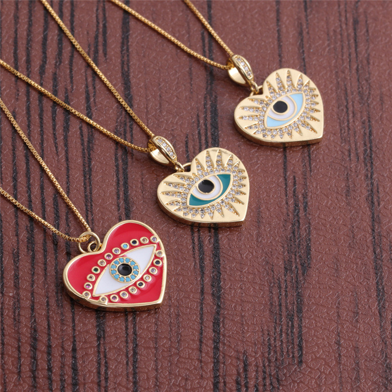 Fashion Heart-shaped Devil Eyes Zircon Pendant Necklace