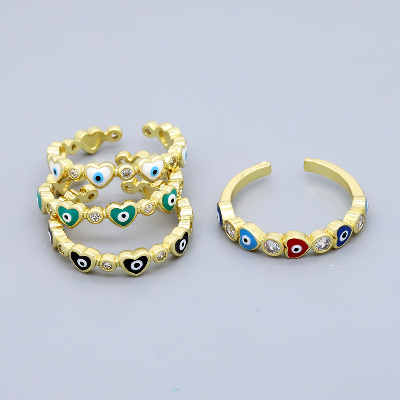 Lady Heart Shape Eye Gold Plated Enamel Zircon Womenu0027S Open Ring 1 Piece