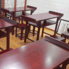 国学桌课儿童毛笔书法书画桌带抽屉中式马鞍桌凳教学仿古实木画案