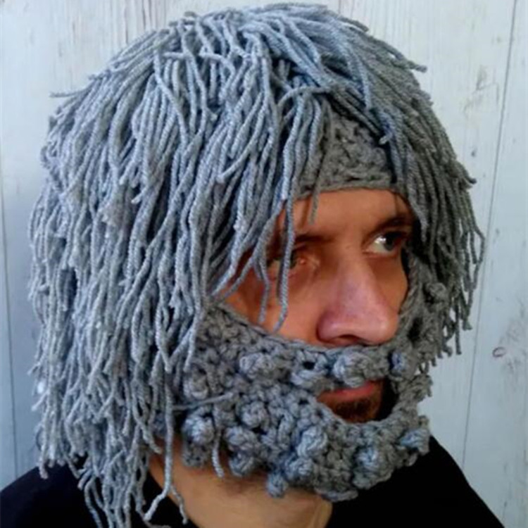 Amazon wig beard creative wool hat autumn and winter warm outdoor adult Funny Creative ski hat