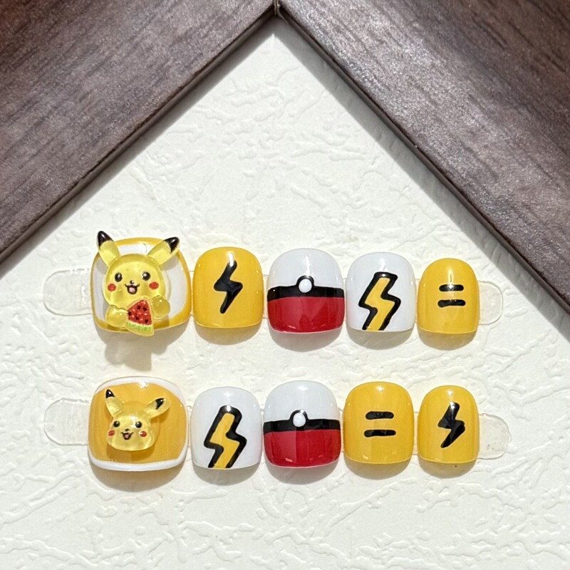 Children's Handmade Wearable Nails Pikachu Manicure Cute Cartoon Versatile Nail Decorations Wearable Nails Wholesale