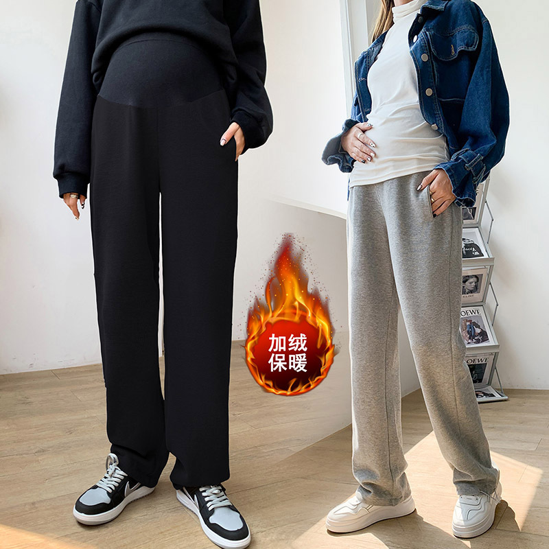 2025秋冬季美式抽绳两穿宽松孕妇束脚裤加绒运动休闲裤孕妇卫裤潮|undefined