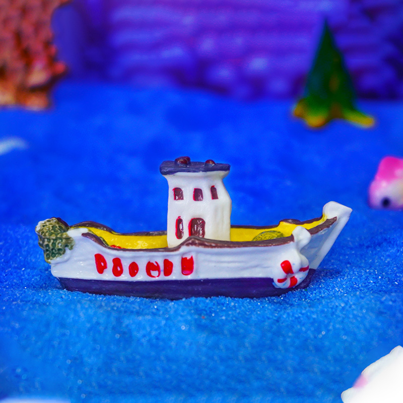 Nueva decoración para acuario, barco de resina, adorno para paisajismo de peceras, barco de pesca, mesa de arena, micropaisaje, modelo pequeño popular