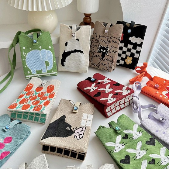 Diseño de nicho adorable panda mini bolso de tejido móvil de mujer versátil portátil de tejido de hombro mochila pequeña bolsa cuadrada