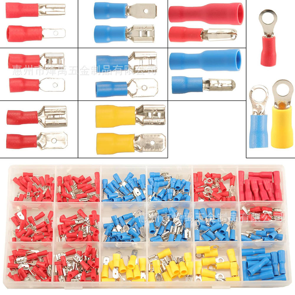跨境批发 350PCS 冷压预绝缘插簧插片/RV环形/子弹头接线端子套件