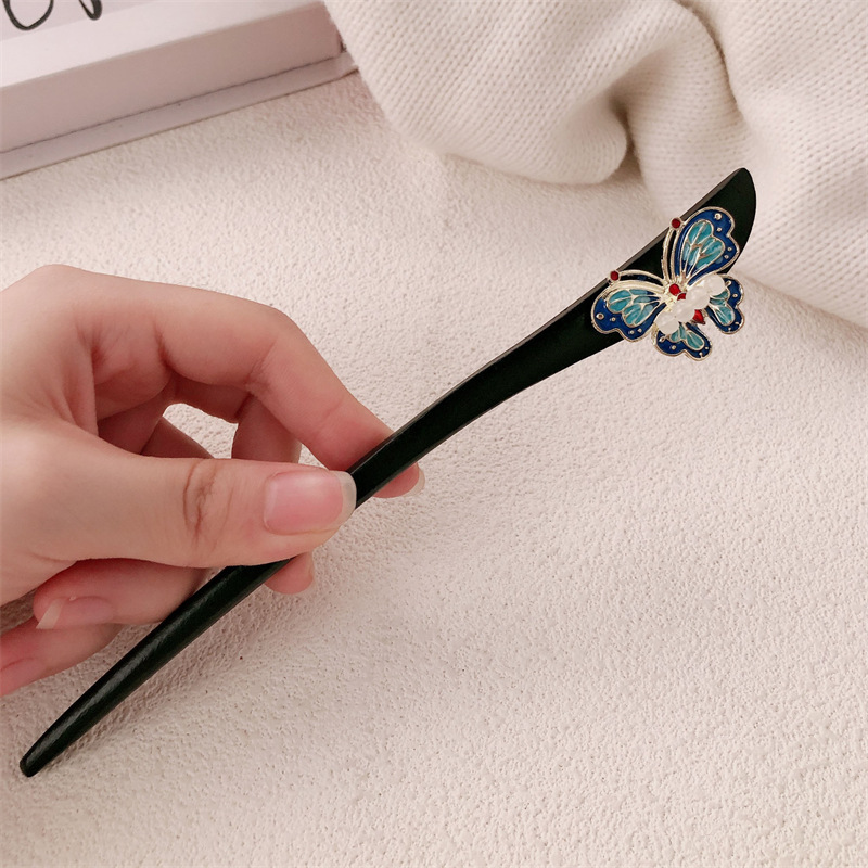 Nuevo clip de madera de estilo chino antiguo clip de cabello de orquídea de campana de estilo chino de alto nivel, vestido de caballo de flores, clip de cabello de cabello