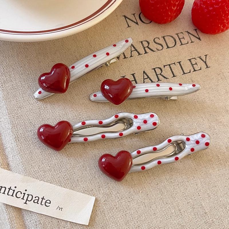 Red Wave Dot Love Metal Hairpin Girly Temperament Bangs Clip Hairpin Side Broken Hair Duckbill Hairpin Hair Accessories 4