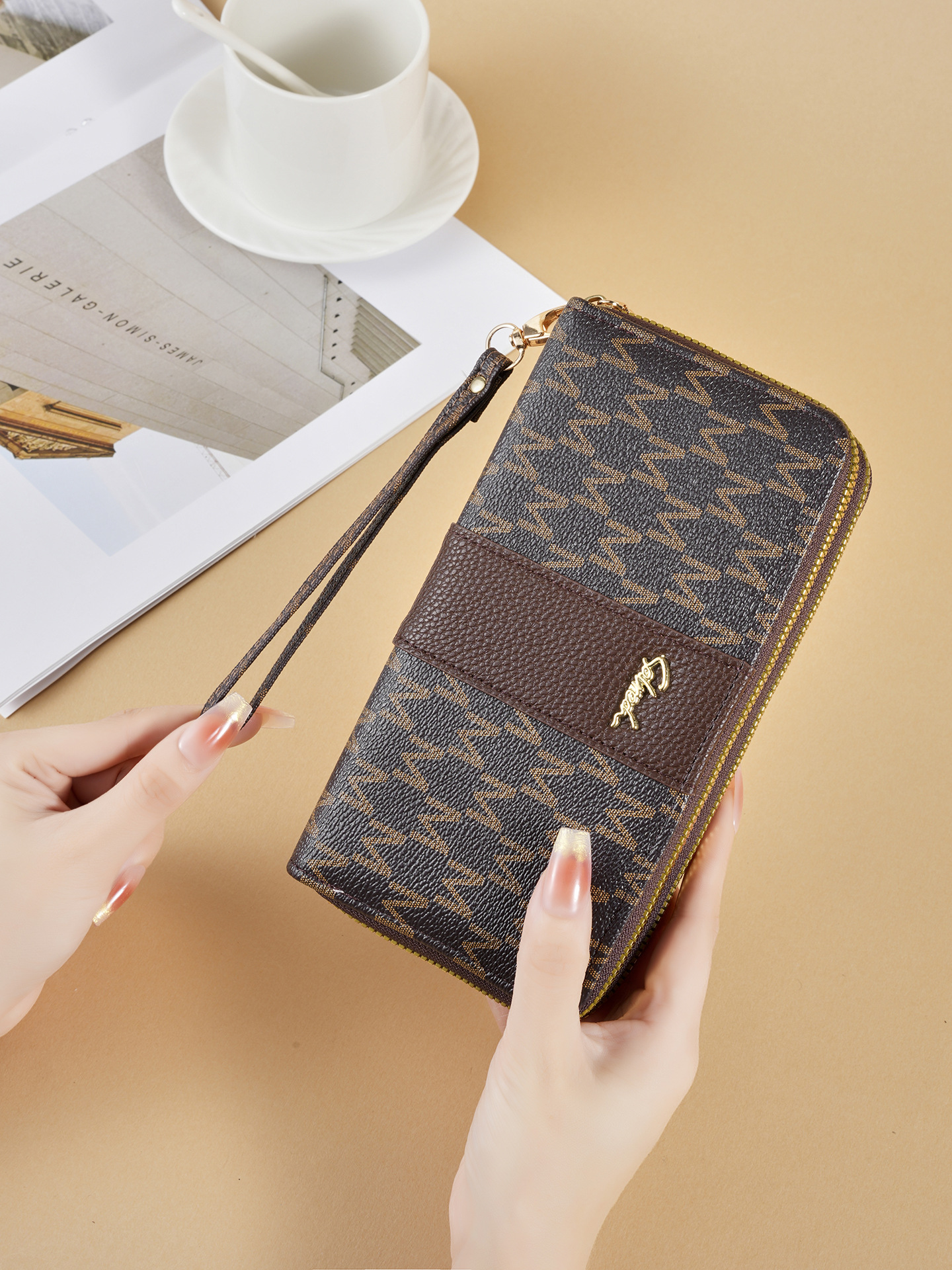 Nuevo tipo de billetera de doble tracción de tendencia transfronteriza impresión de empalme de moda universal doble multi-tarjeta zipper bolso