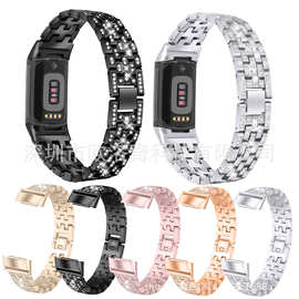适用于Fitbit charge5表带五珠五排镶钻智能手表带charge 6表带