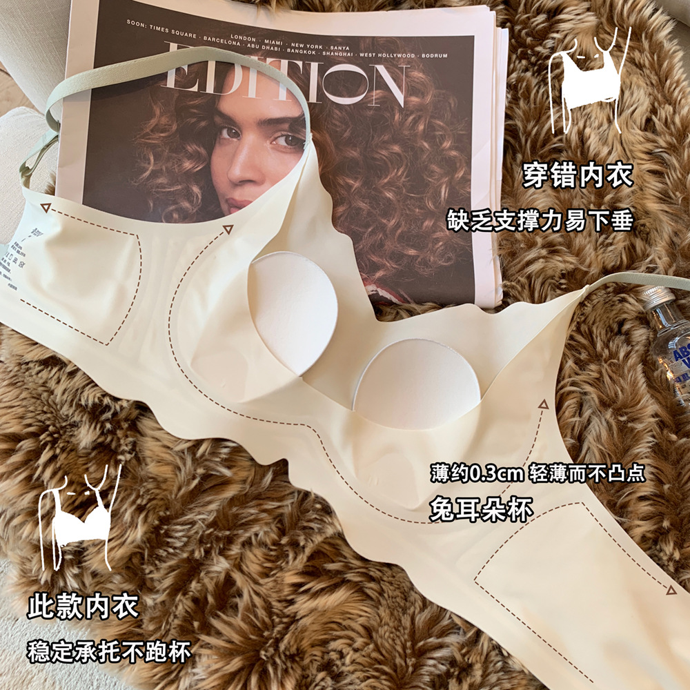 Tira de jalea sin costuras ultrafinas orejas de conejo ropa interior pecho grande pecho pequeño sujetador de pecho inalámbrico anti-flacidez de las mujeres