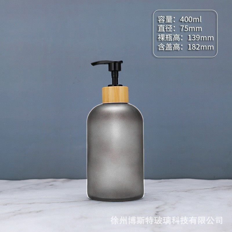 400ml; botella de arena cubierta + bomba de presión de bambú y madera; vidrio