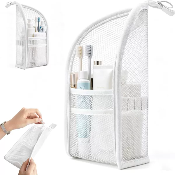 Cross-Border New Model Self-Standing Mesh Waterproof Toiletry Bag, Portable Foldable Partitioned Storage Bag for Bathroom, Business Trips, and Travel