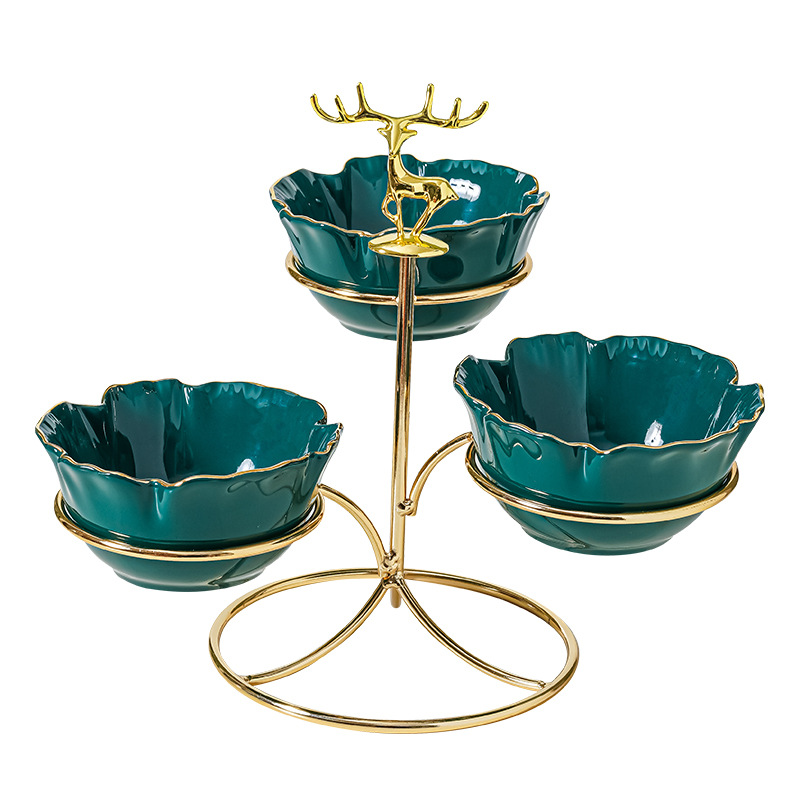 Plato de fruta de cerámica multicapa hogar sala de estar mesa de café creativo merienda plato de fruta seca de lujo ligero decoración de mesa de postre