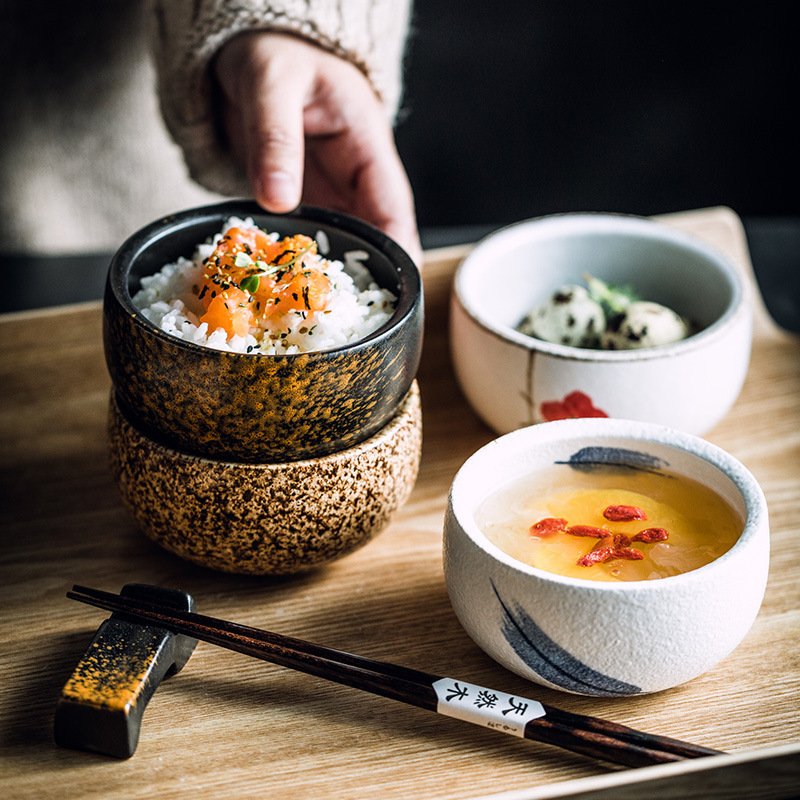 Japanese Style French Sea Bowl Household Cool Creative Round Bowl Vintage Ceramic Soup Bowl Snack Bowl Round Dishes Rice Bowl