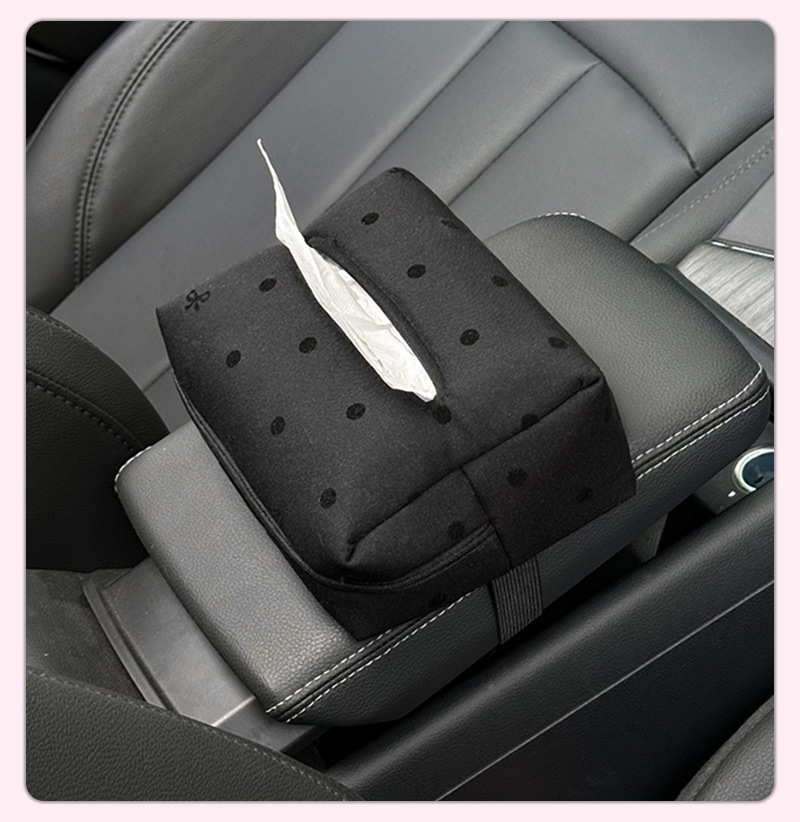 Car Tissue Box Polo Dot Bow Car Seat Back Hanging Tissue Drawers Internet Popular Multifunctional Car Tissue Box