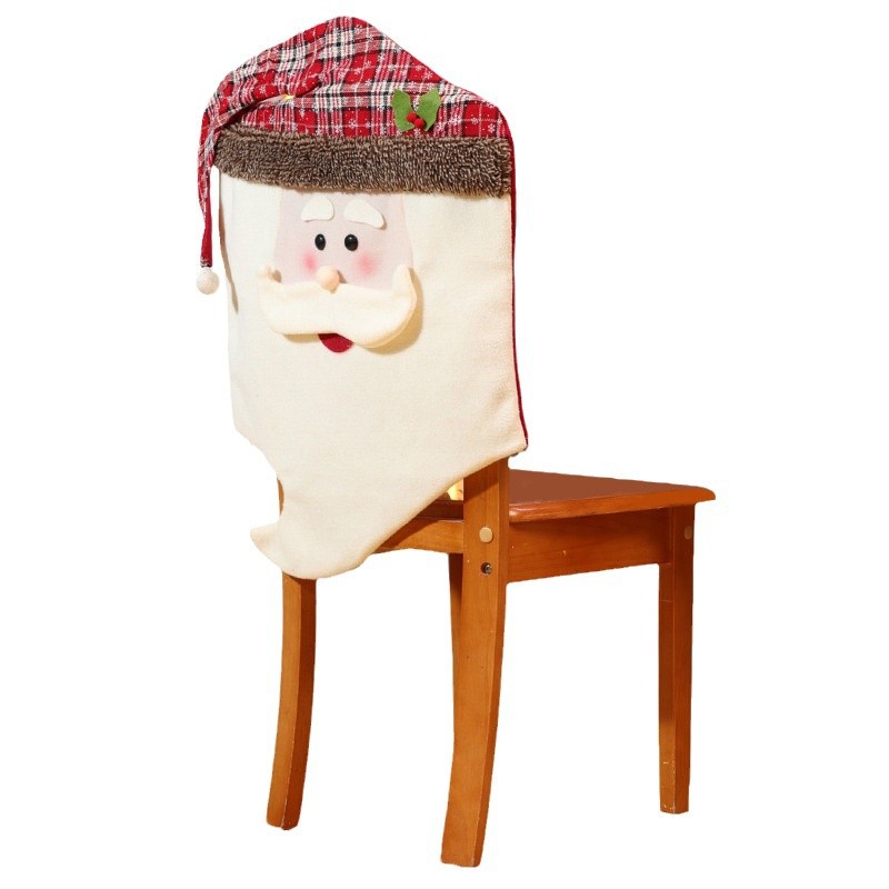 Novas decorações de mesa e cadeira de Natal Papai Noel boneco de neve estéreo boneca capa de cadeira vestido de casa_voghion.com