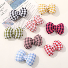 日系小清新網格布藝充棉蝴蝶結領結DIY頭飾髮飾髮夾飾品材料批發